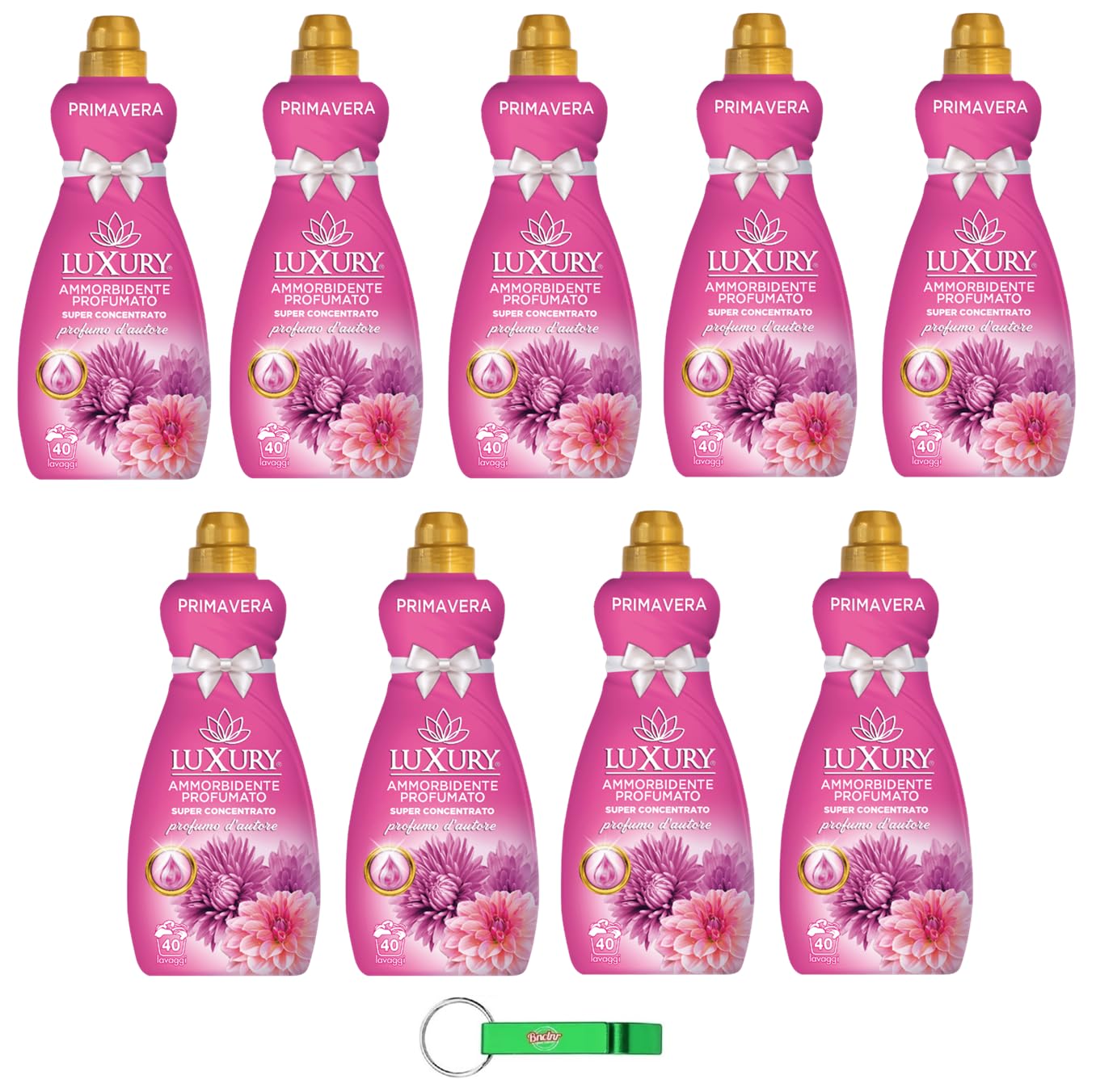 Luxury Ammorbidente Primavera, ammorbidente concentrato, detersivo liquido per bucato, 40 lavaggi, 900 ml + portachiavi Beni Culinari