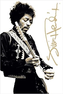 BUY ART FOR LESS Officially Licensed Jimi Hendrix Playing Guitar Black and White Art Poster - 36 x 24 Inch - Decorative Print - Poster Paper - Ready to Frame