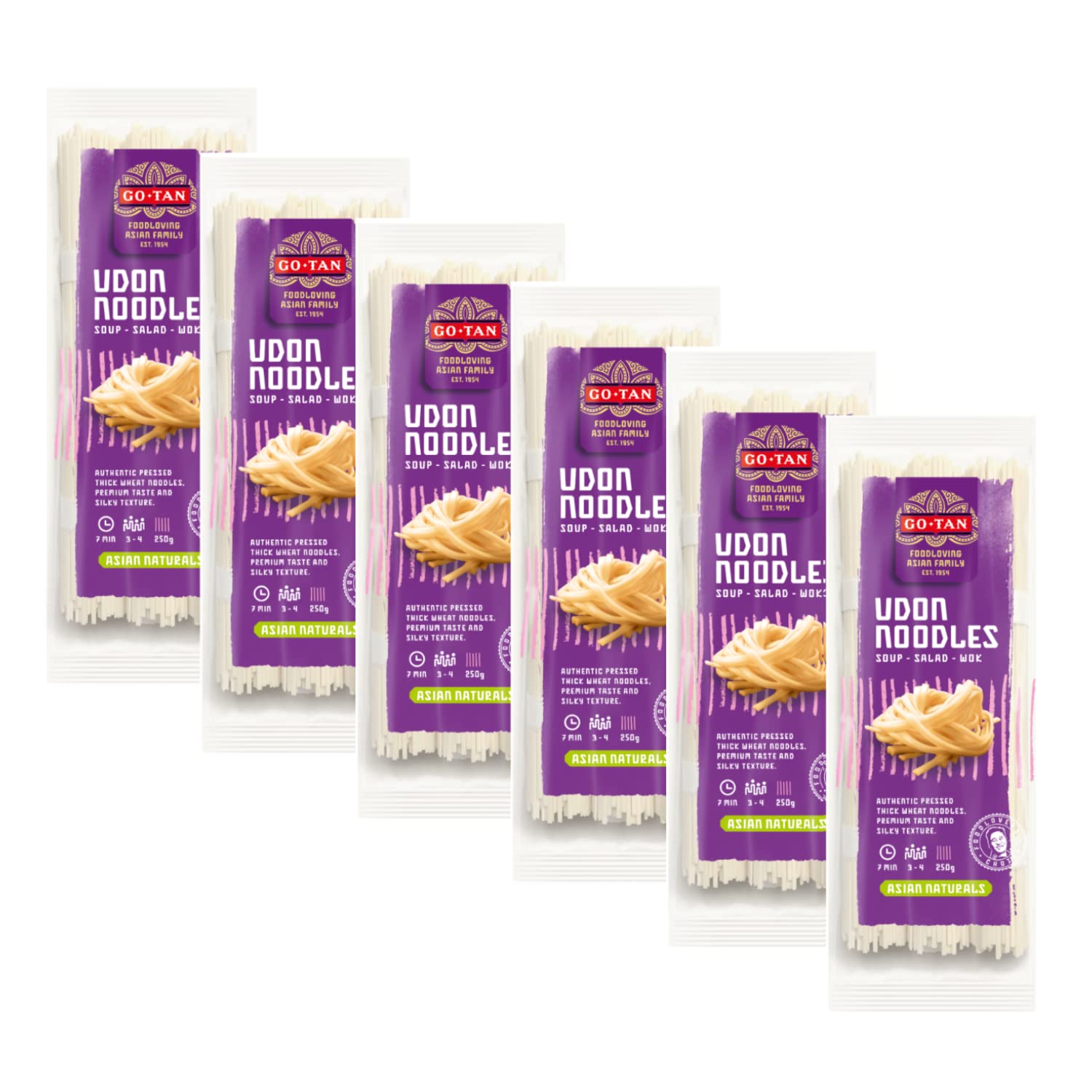 Go-Tan | Udon Noodles Giapponesi | Pasta Tipica Giapponese | Farina Grano Tenero - 6 x 250 Gr