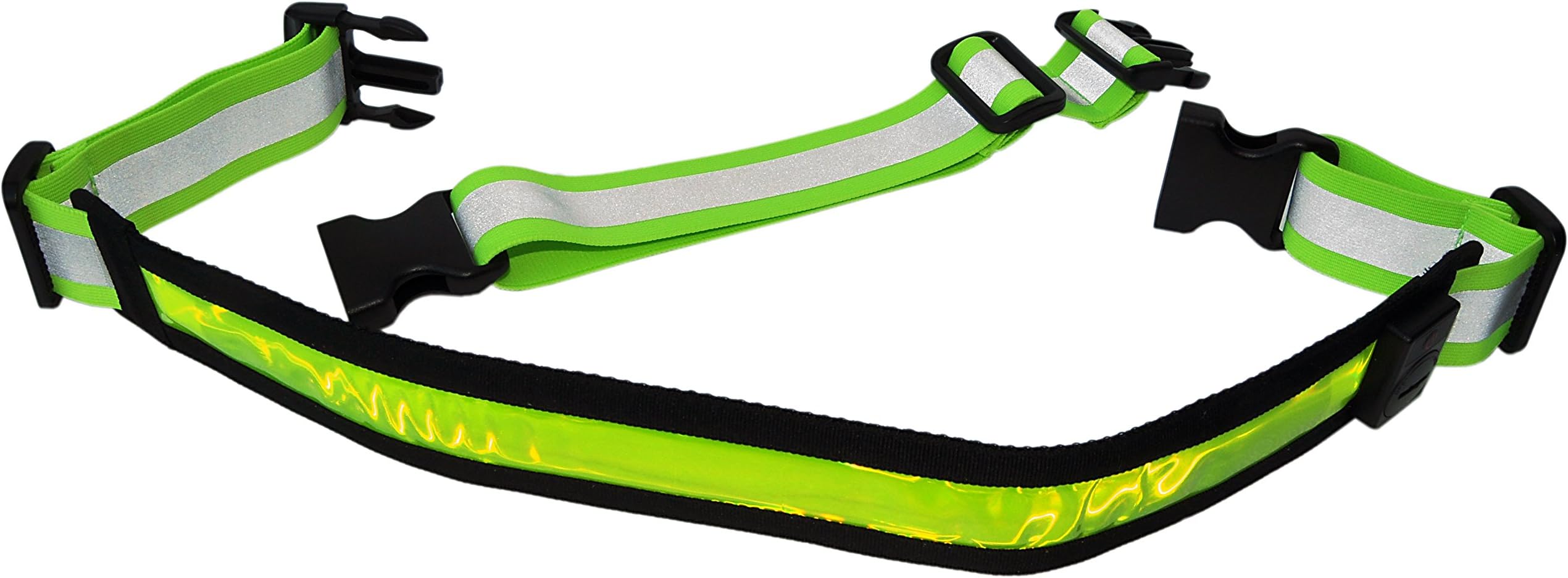 LED Reflective Belt with Extension Belt - High Visibility Gear for Running, Cycling, Walking - Safer and Brighter Than a Reflective Vest - Green, Red, and Blue Running Light (Green)