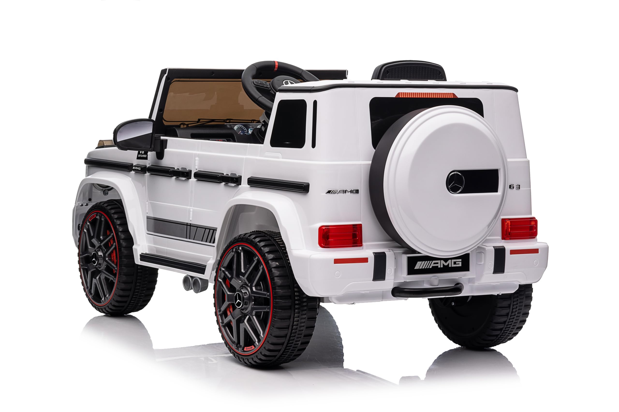 LEADZM Kinder Elektroauto Mercedes G63, 4 stoßdämpfende Räder, 12V 7ah, Fernbedienung, Kinderauto Kinderfahrzeug (Blanc)