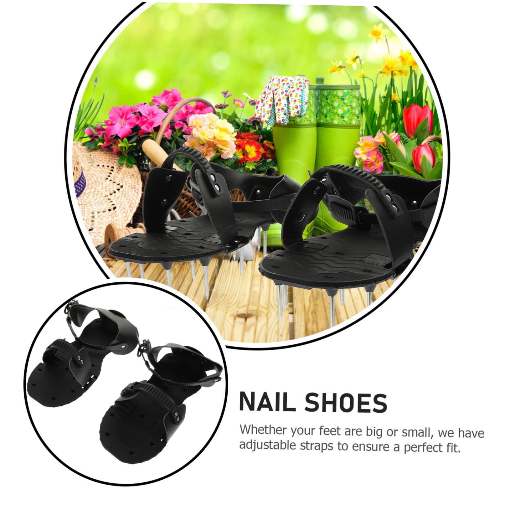 TOYANDONA Zapatos Aireadores de Césped Correas Ajustables y Clavos de PU para Jardinería, Herramienta Manual para Airear Suelo en Jardín, Negro