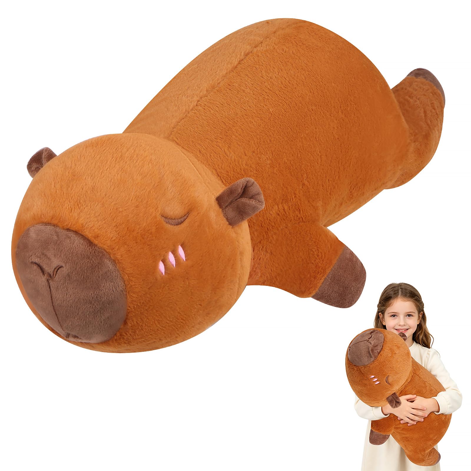 Zaloife – Peluche Capybara 23 Cm Avec Oreiller Tortue – Poupée En Peluche Brun Doux – Compagnon De Jeu, Décoration, Anti-stress – Cadeau Pour Enfants