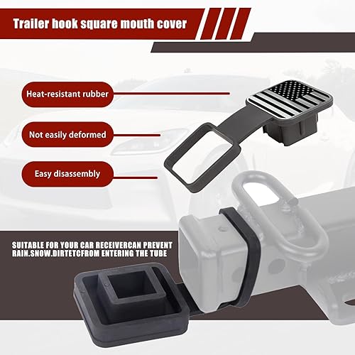 Miniatura 4 de Cubierta de enganche de remolque con bandera estadounidense de 2 pulgadas, tapa de enchufe de goma, para Toyota Jeep, Chevrolet, Ford, Nissan, Dodge
