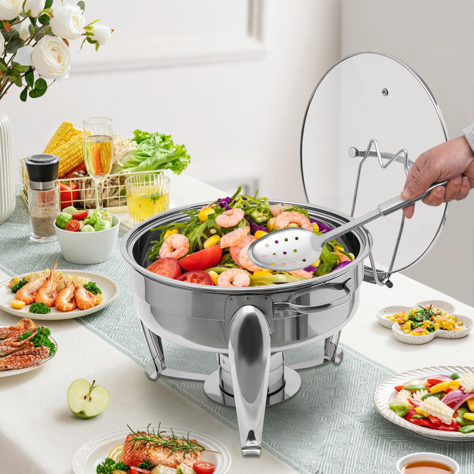 Serbatoio termico da 6 l, scalda buffet con coperchio, supporto per carburante, cucchiaio per catering commerciale, buffet, hotel, ristoranti, feste, banchetti