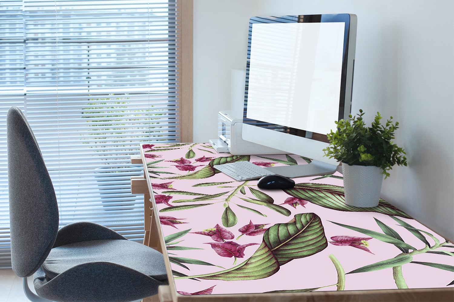 Sottomano da Scrivania 120x60 cm Impermeabile in Vinile PVC Protezione e Decorazione Facile da Pulire Superficie Protettiva per Ufficio e Casa Antiscivolo - Fiori rosa
