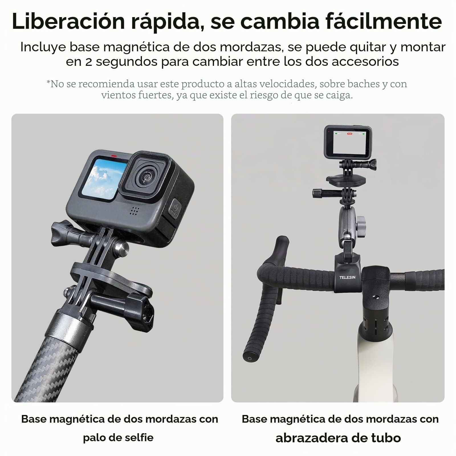 TELESIN Soporte Magnético Snap Cuello y Pecho para GoPro Hero 13/12/11/10/9, Insta360, dji Osmo Action, con Base de Liberación Rápida, Montura de Nanoviscosa, Kit de Adaptador de Palo Selfie