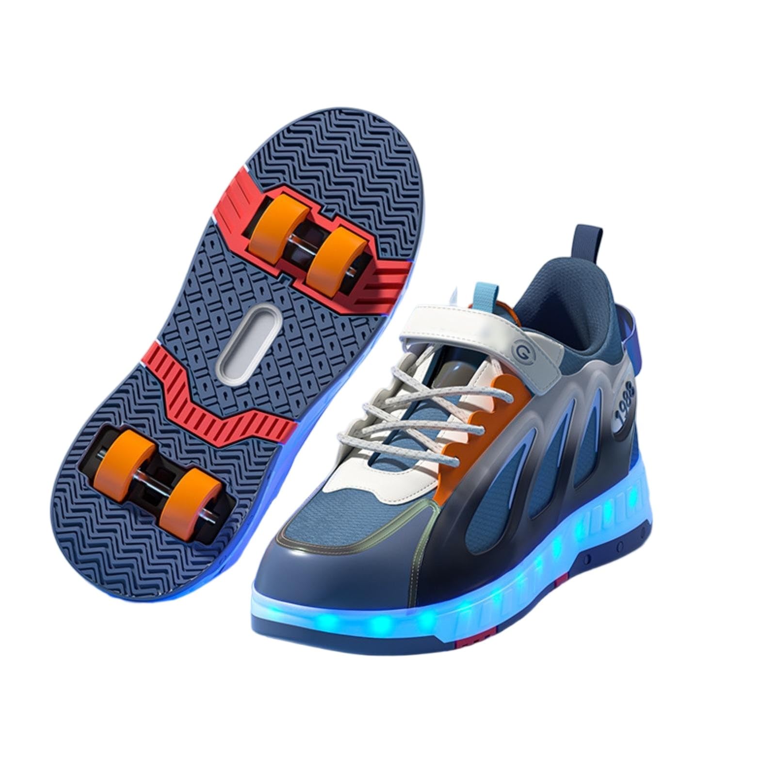 JJDFW Kids LED Light Up chowane trampki rolkowe, opcje 2 koła i 4 kółka, buty do chodzenia i jazdy na łyżwach 2 w 1, cholewka z siateczki z paskiem na haczyk i pętelką oraz koronkowym zapięciem, gruba