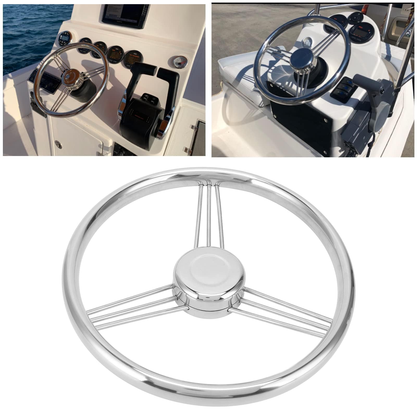 Volante per Barca, Yosoo Volante in Acciaio Inossidabile 316 a 9 Razze da 13,5 Pollici Albero Conico Standard da 15 ¡ã 3/4 Pollici per Nave da Yacht