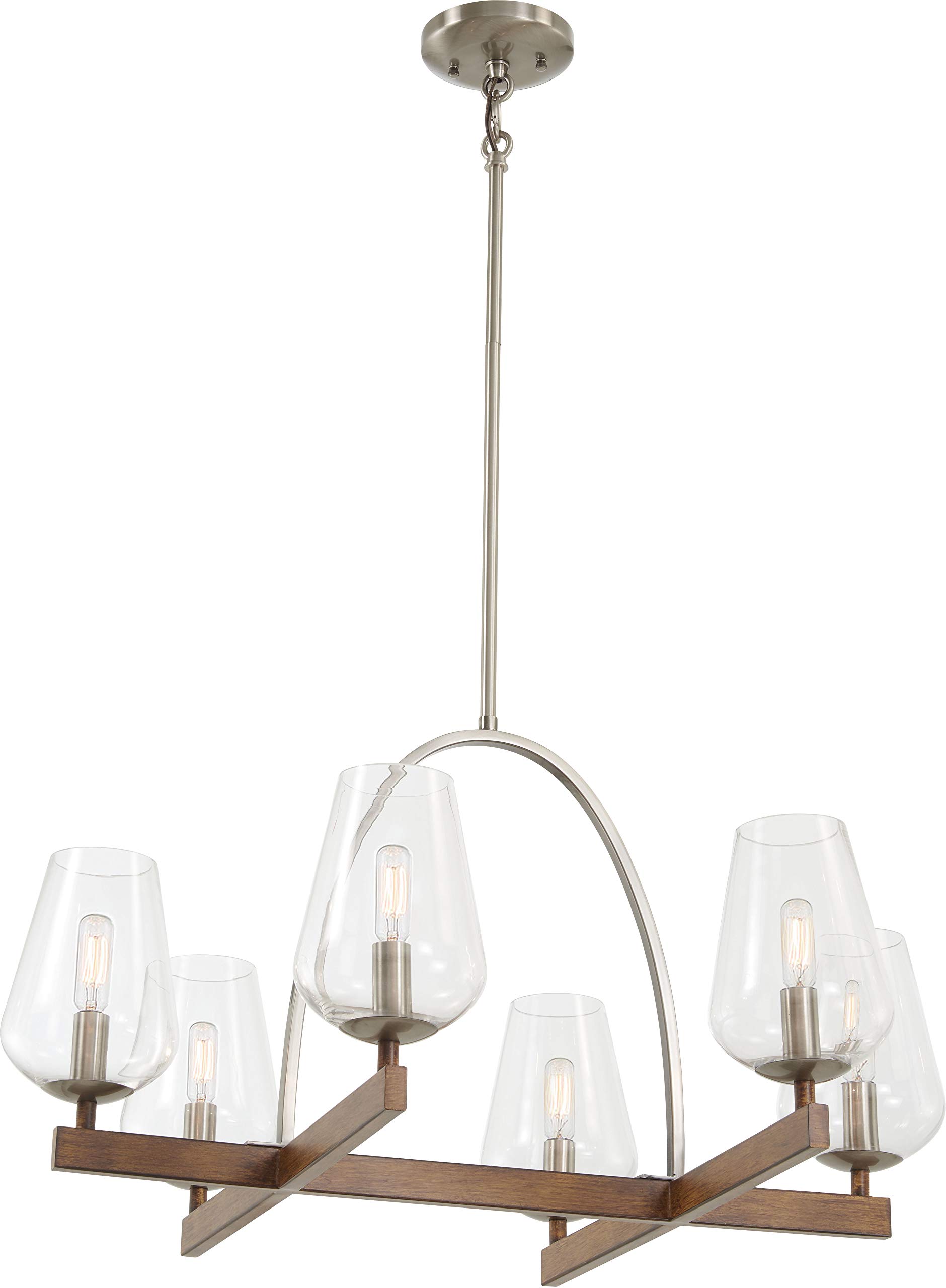 Minka Lavery 1066-699 Birnamwood Clear Glass Chandelier, 6-Light 360 Total Watts, Koa Wood with Pewter, 20" H x 28" W