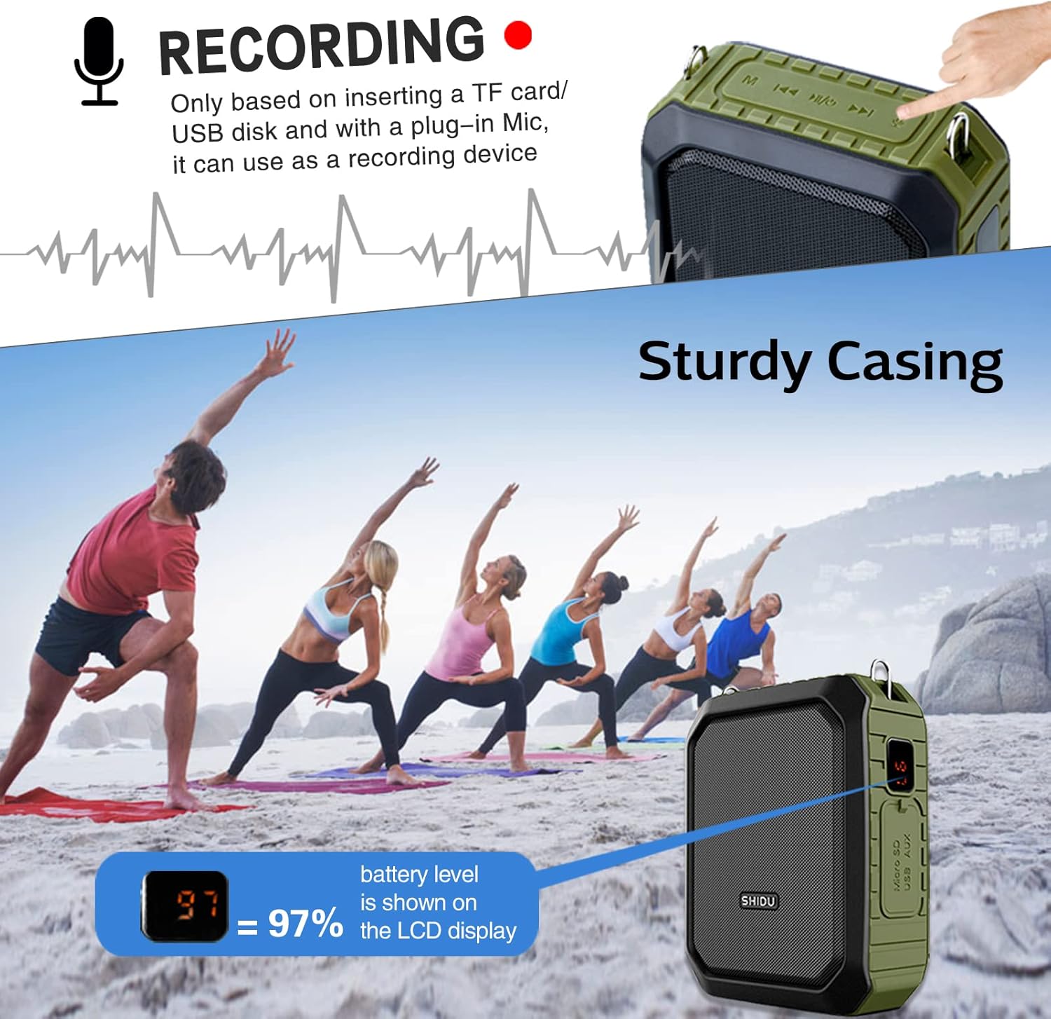 Wireless Voice Amplifier Bluetooth Teacher Microphone 18W Waterproof Portable Voice Amplifier Headset Mic Rechargeable Voice Enhancer Personal Microphone for Classroom Outdoors