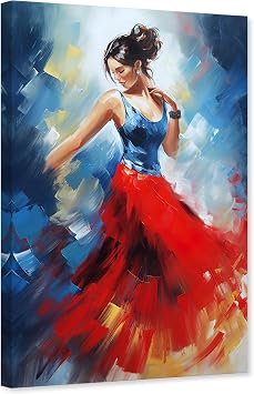 ARTZGX Dancing Girl Canvas Wall Art Abstract Lady Dancer Painting Elegant Woman Picture Print for Bedroom Decor FrameDancing - B 12.00" x 18.00"