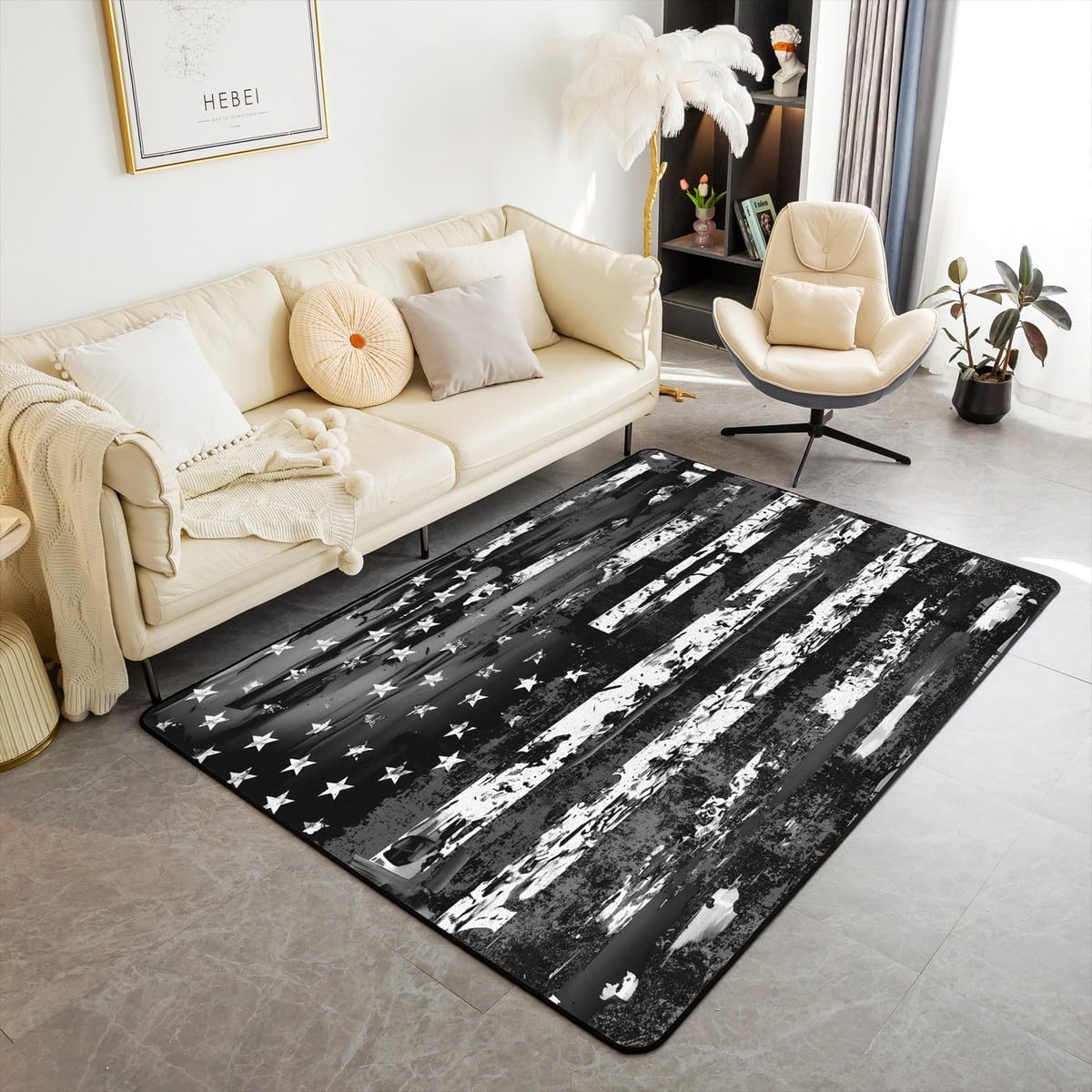 Feelyou American Flag Area Rug 5x7 Camouflage Decorative Carpet Set for Kids Teens Adults Strip Lines Living Room Rugs Farmhouse Theme Indoor Floor