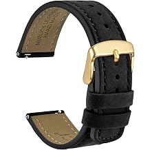 WOCCI 22mm Retro Leather Watch Band for Men and Women, Quick Release Replacement Strap with Golden Buckle Black