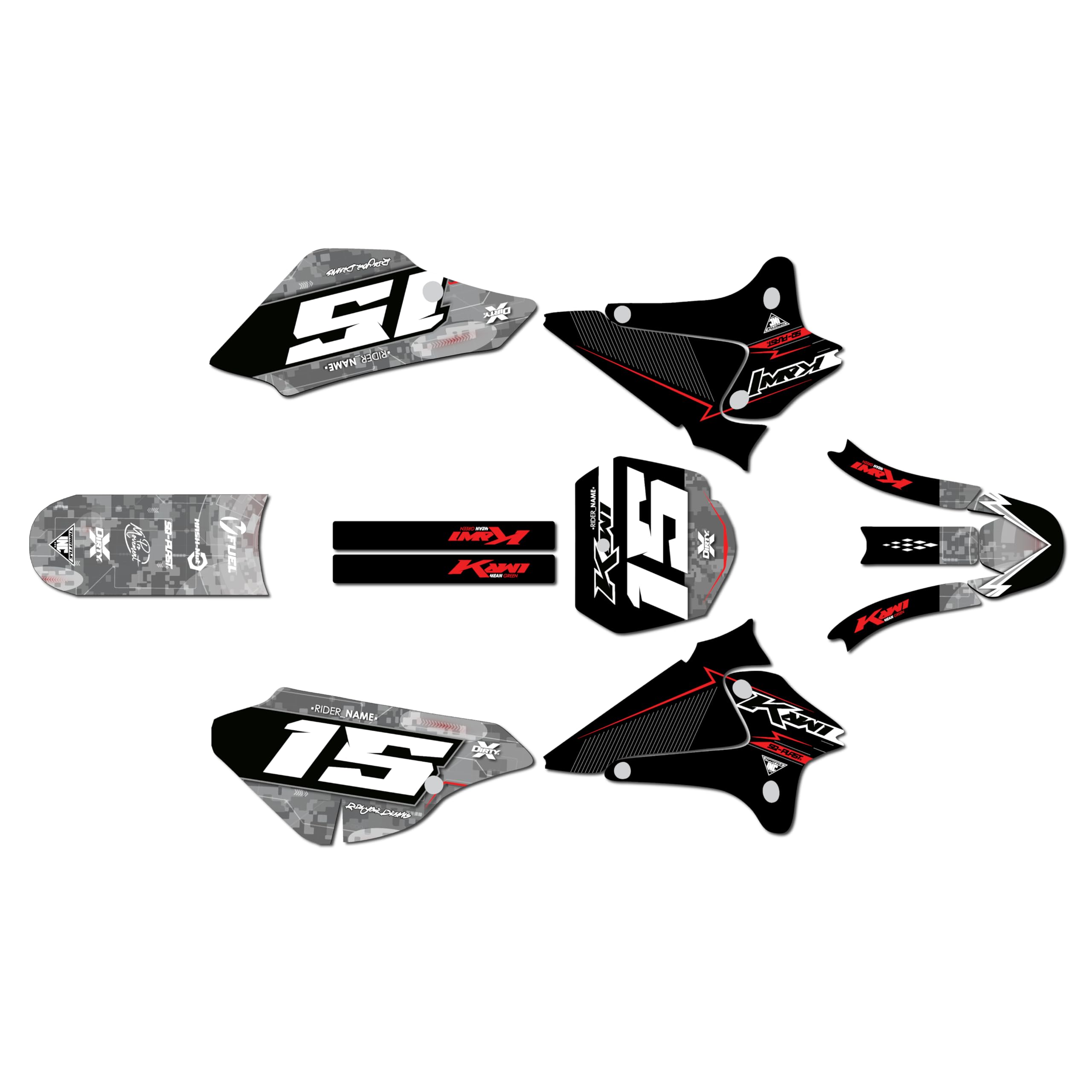 Kit de gráficos para Kawasaki KLX 125 (2003-2007) Cyberware Series Rojo 09 Mil – Calcomanías para motocicleta Dirt Pit Bike, accesorios de motocross, sin plásticos