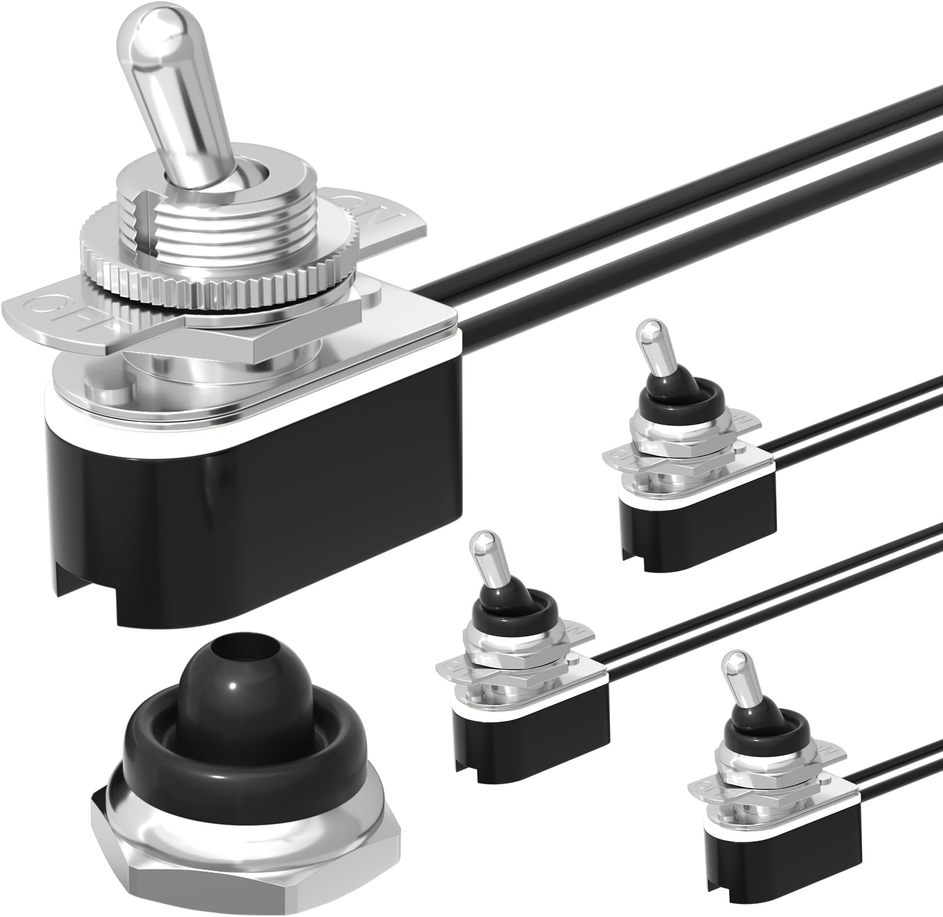 RVBOATPAT 4PCS Waterproof Toggle Switch 12V, SPST 2 Pin On Off Heavy Duty DC 12V 10A, Electrical Switch with 6 inch Wire Leads for Marine, Boat, Car