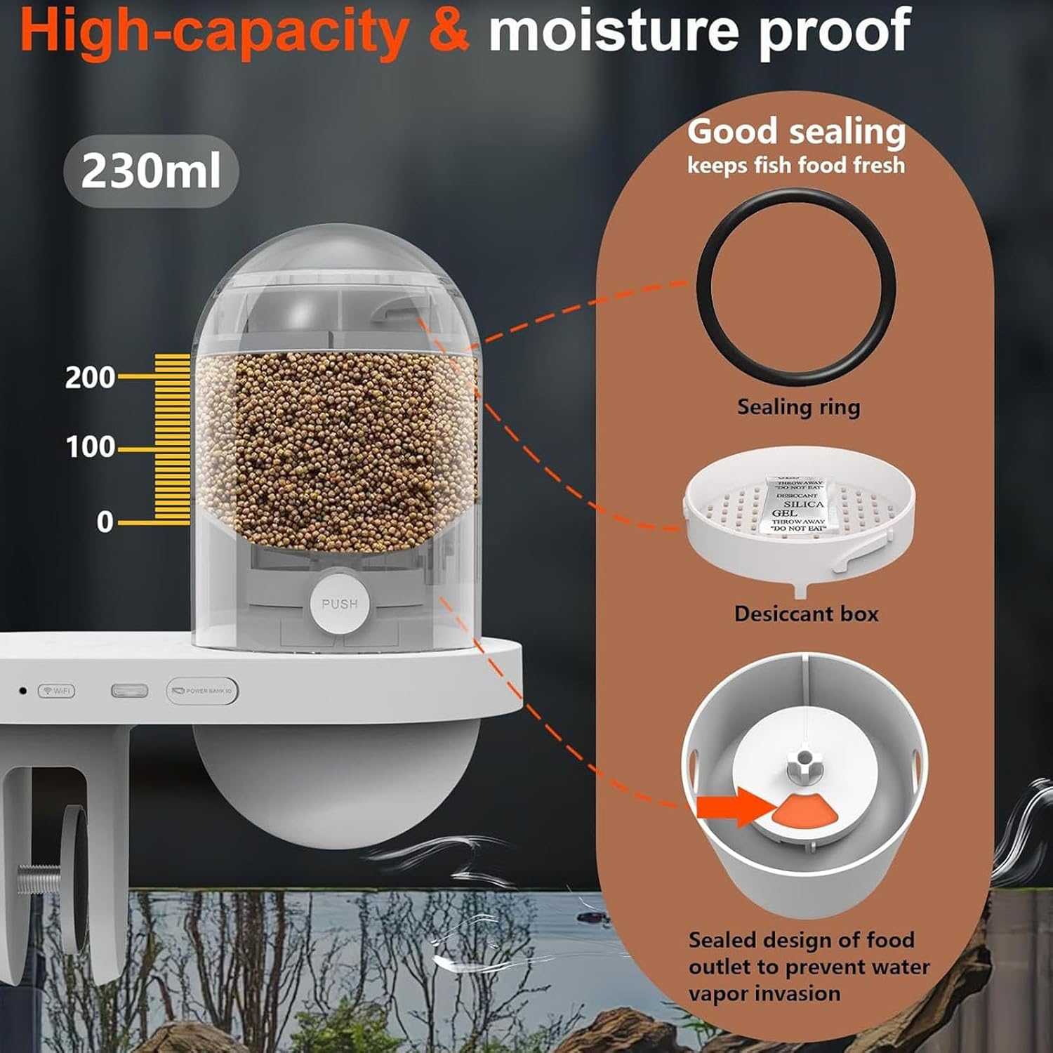 Automatic Fish Feeder, 2.5K HD Camera WiFi App Control 230ml Capacity Aquarium Feeder with Interchangeable Feed Outlets Vacation Fish Feeders for Betta Turtles