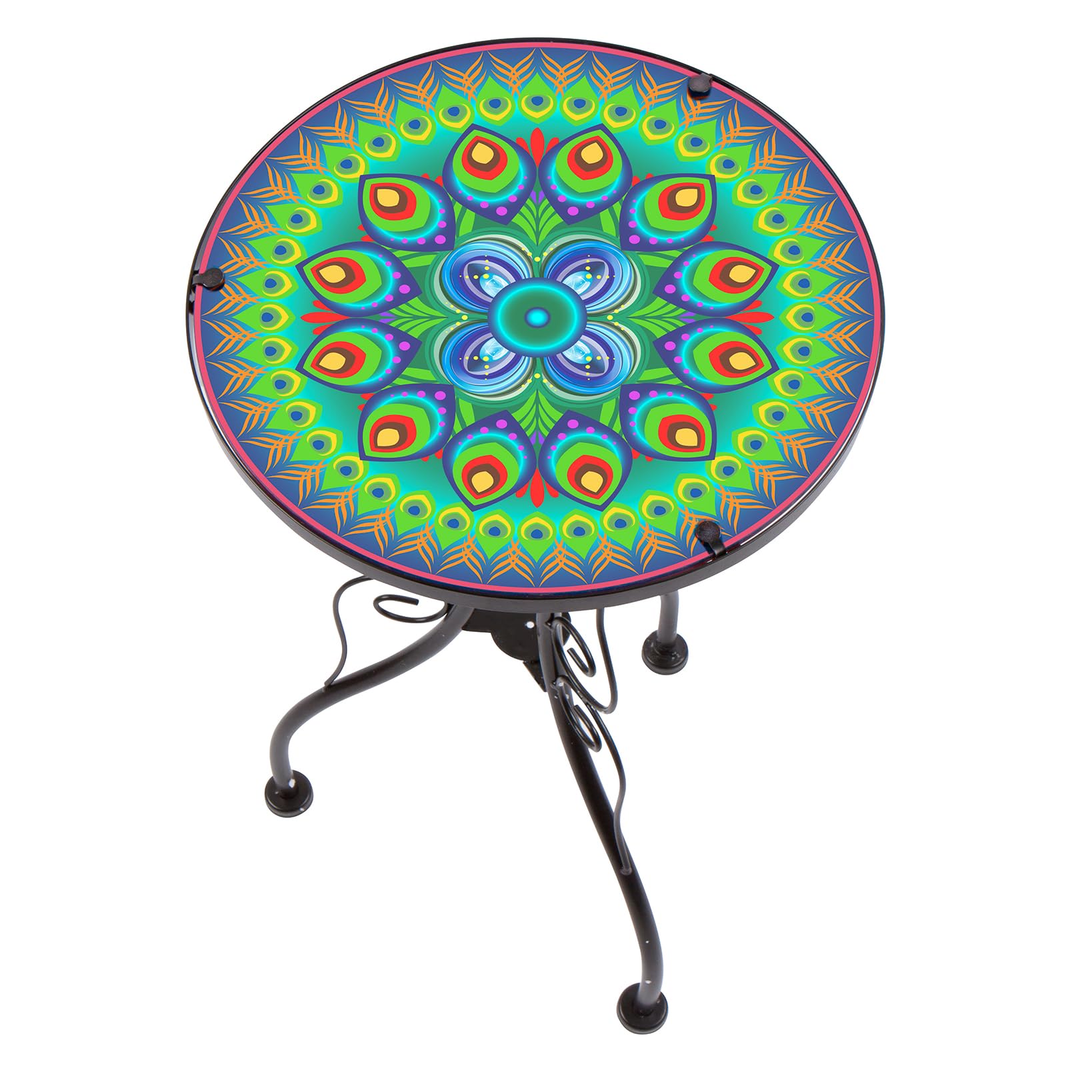 22" Peacock Design Glass & Metal Side Table by Trademark Innovations