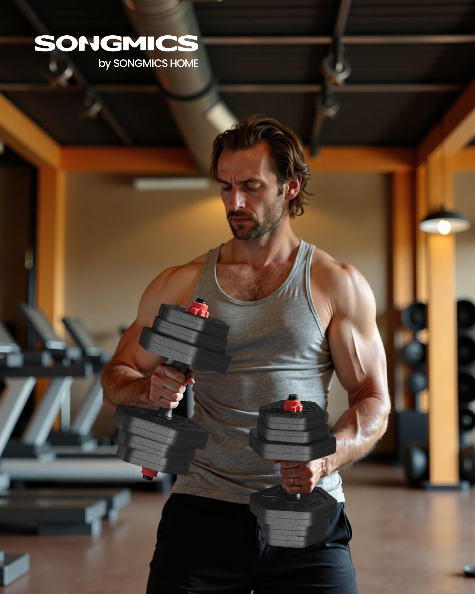 SONGMICS Set di Manubri con Barra di Collegamento, Manubri Corti, Peso Esagonale per Allenamento, Fitness, Sollevamento Pesi a Casa, Palestra