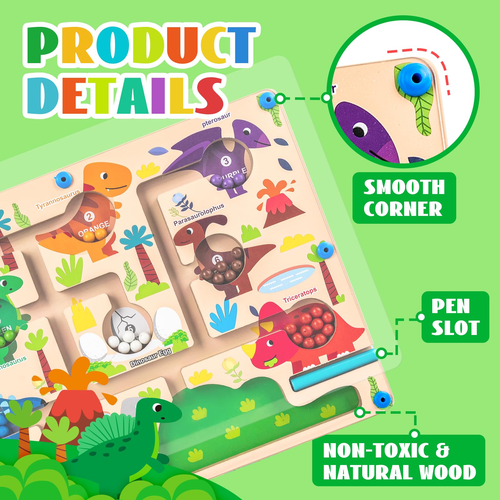 Labirinto Magnetico Giochi Montessori, Commodum Giochi Montessori Bambini, Colori e Numeri Gioco di Abbinamento, Puzzle Bambini, Dinosauro Gioco Bambini, Regalo per Bambini 3 4 5 6 Anni