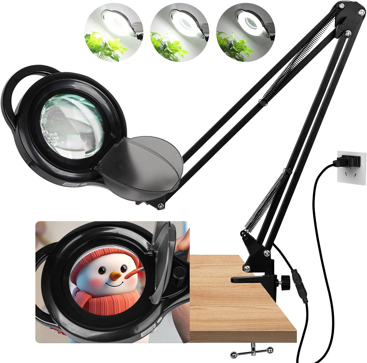 KIRKAS 10X Magnifying Glass With Light And Stand, 72 LEDs Brightest Desktop Magnifying Lamp, 10 Dimmable Brightness 3 Color Modes, Hands Free Metal Magnifier Lamp For Craft Reading Close Work-Black