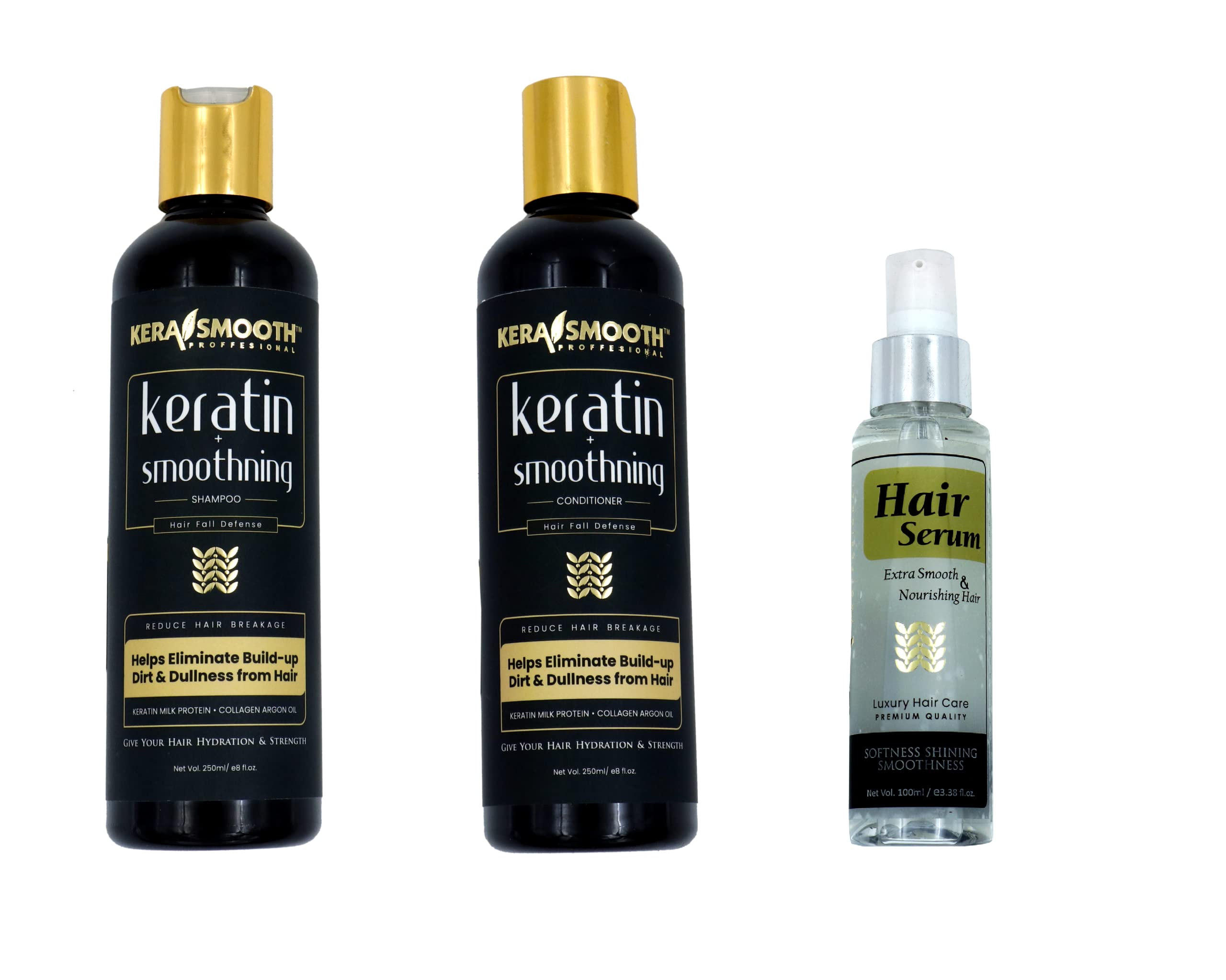 Kera Smooth Keratin + Smoothning Shampoo 250ml & Keratin Smoothning Conditioner 250ml & Hair Serum 100ml Hair Fall Defense & Reduce hair Breakage