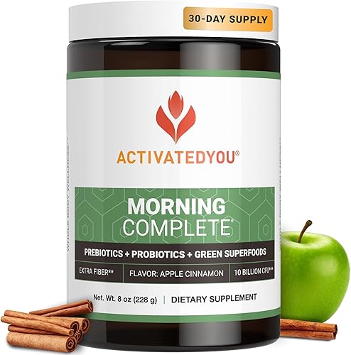 ACTIVATEDYOU Morning Complete Daily Wellness Greens - Mezcla de bebida de superalimento para la salud intestinal con prebióticos, probióticos,