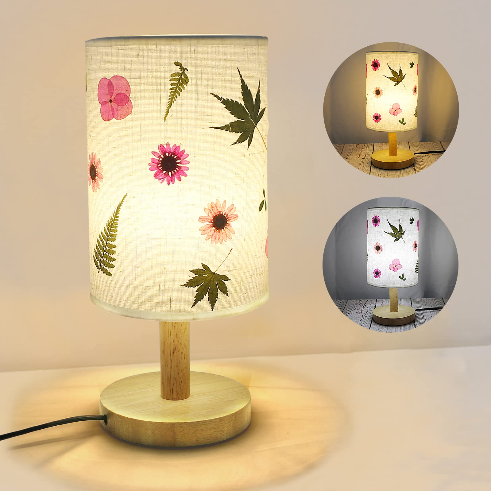 LACGO LED Table Lamp - Pressed Flowers Bedside Lamp Modern Nightstand Desk Lamp for Bedroom Living Room Kids Room Home Office Decor (Pink)