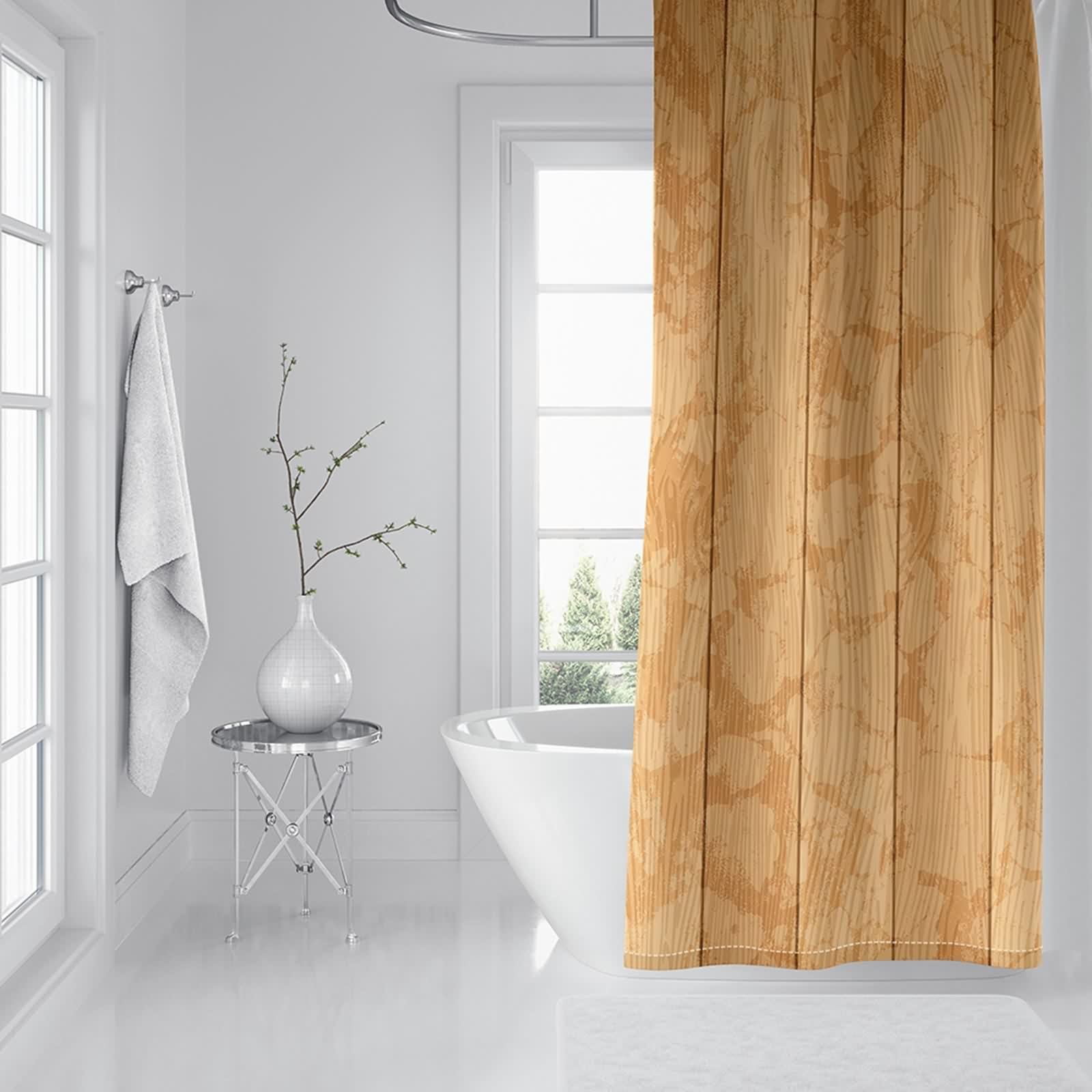 Cortina de ducha de 200 x 200 cm, textil amarillo, patrón de tabla de madera, cortina de baño antimoho, poliéster, resistente al agua, lavable, para baño, 2 x 2 m de largo (ancho x alto)