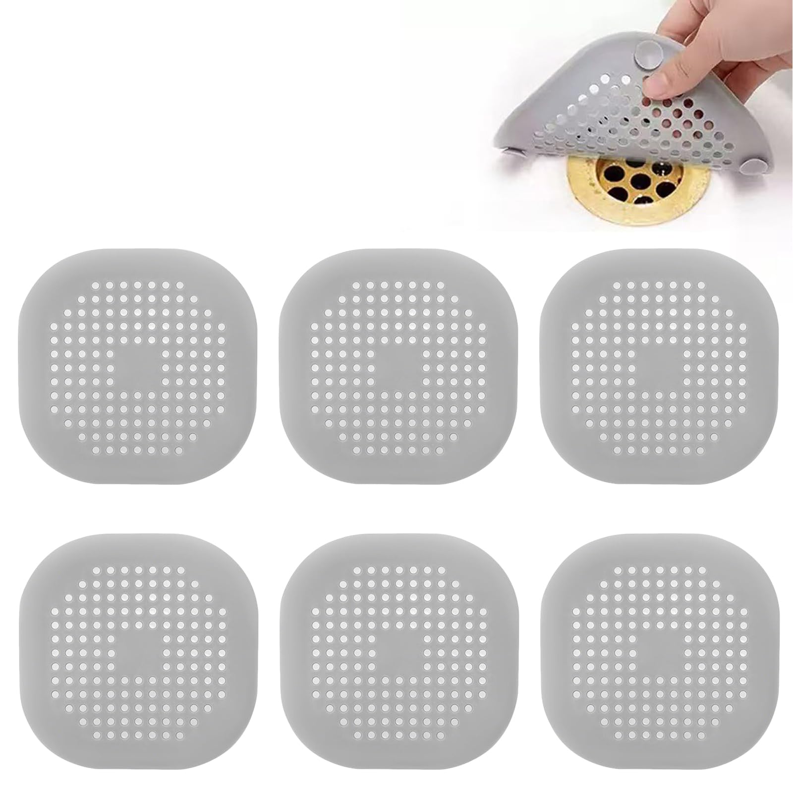 6 sztuk sito odpływowe silikonowe sitko odpływowe prysznic łapacz włosów i wanna | 14 x 14 cm osłona odpływu prysznica ochrona odpływu z przyssawką do łazienki, zlewu kuchennego i umywalki (szara)