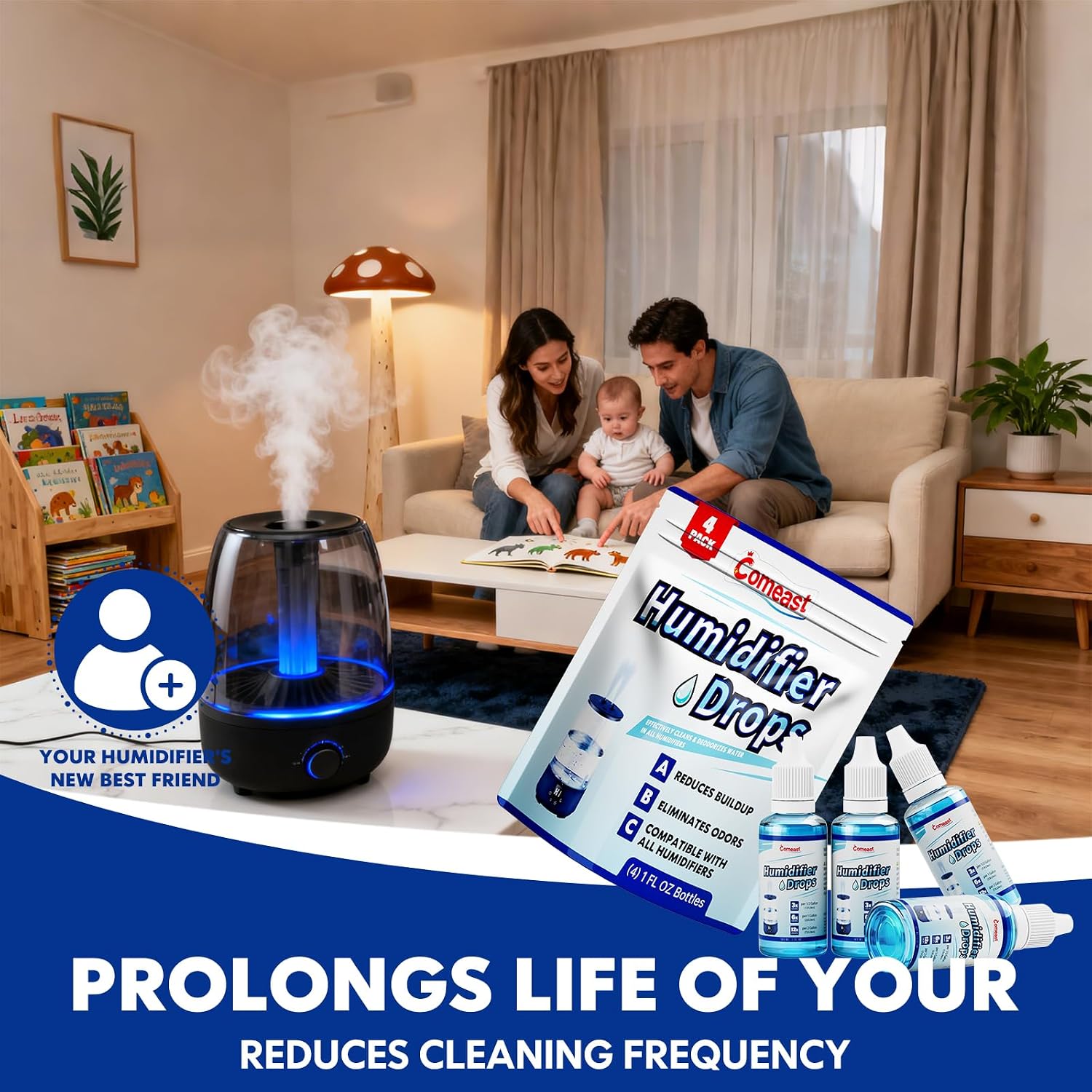 Humidifier Treatment Drops Concentrate Cleaner Reduces Buildup & Scaling, Deodorizes Water, Fits All Models, 400+ Day Supply, 4PK