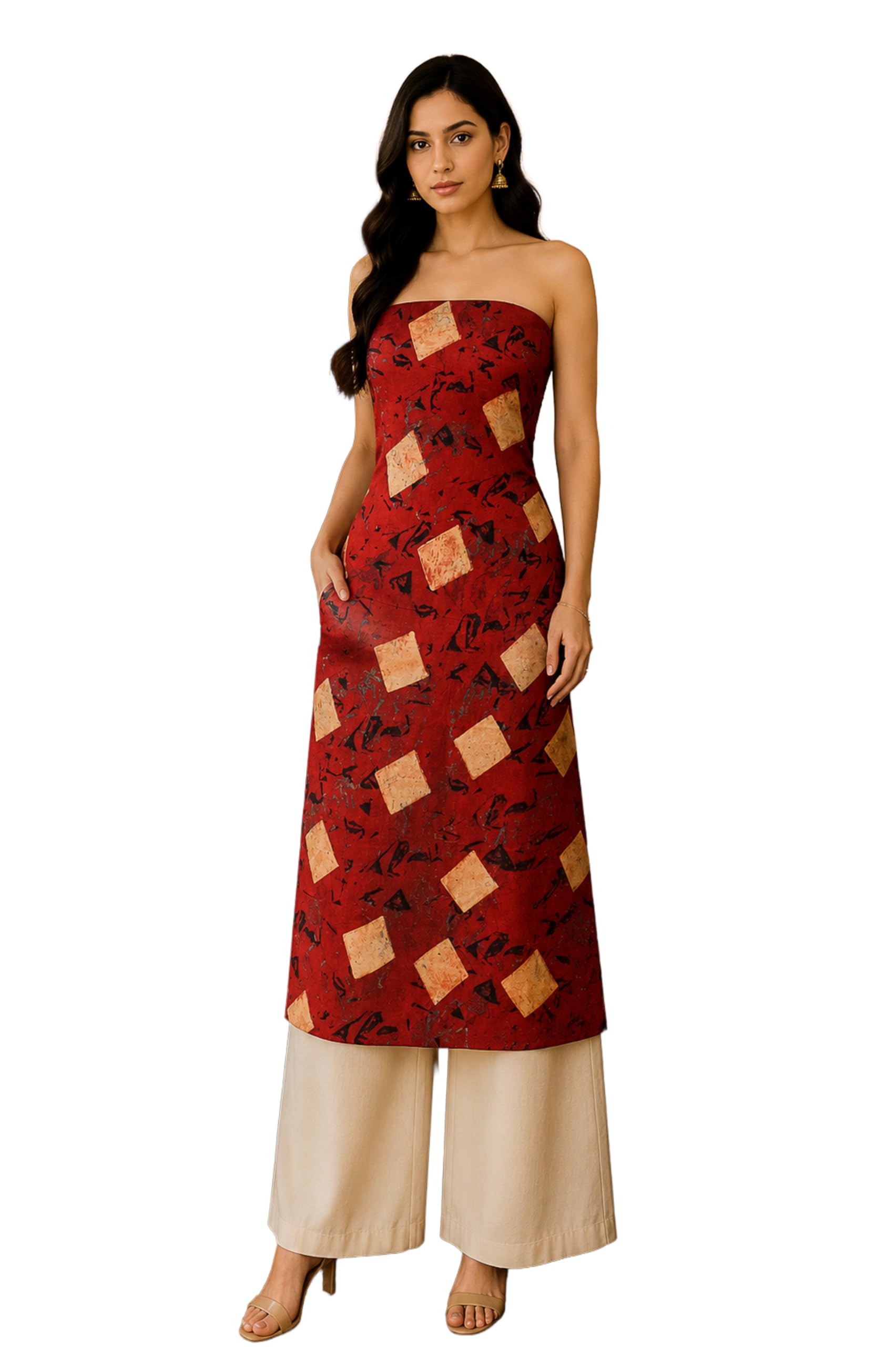 Womens's Ajrakh Modal Silk Natural Dye Hand Block Print Unstitched Kurta Fabric-image-5