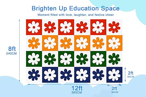 Miniatura 2 de Alfombra de aula primaria de 8 x 12 pies, diseño de margaritas coloridas, 24 asientos para clase