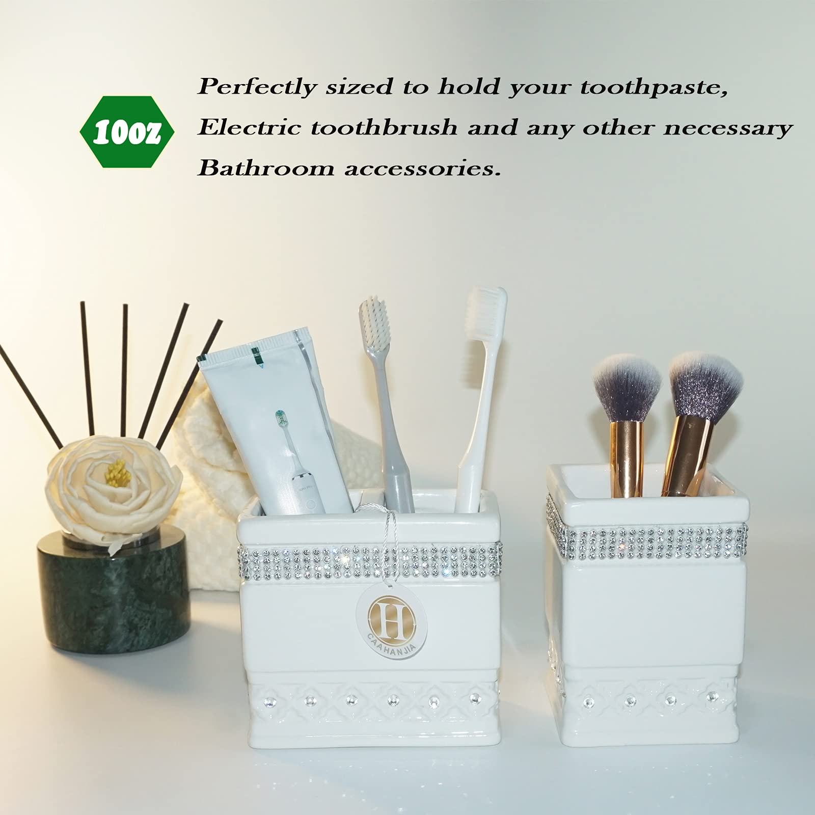 CAAHANJIA Bathroom Accessories Set 4 Pcs-Ceramic Gift Soap Dispenser Pump & Toothbrush Holder Tumbler Cup Dish - Image 3