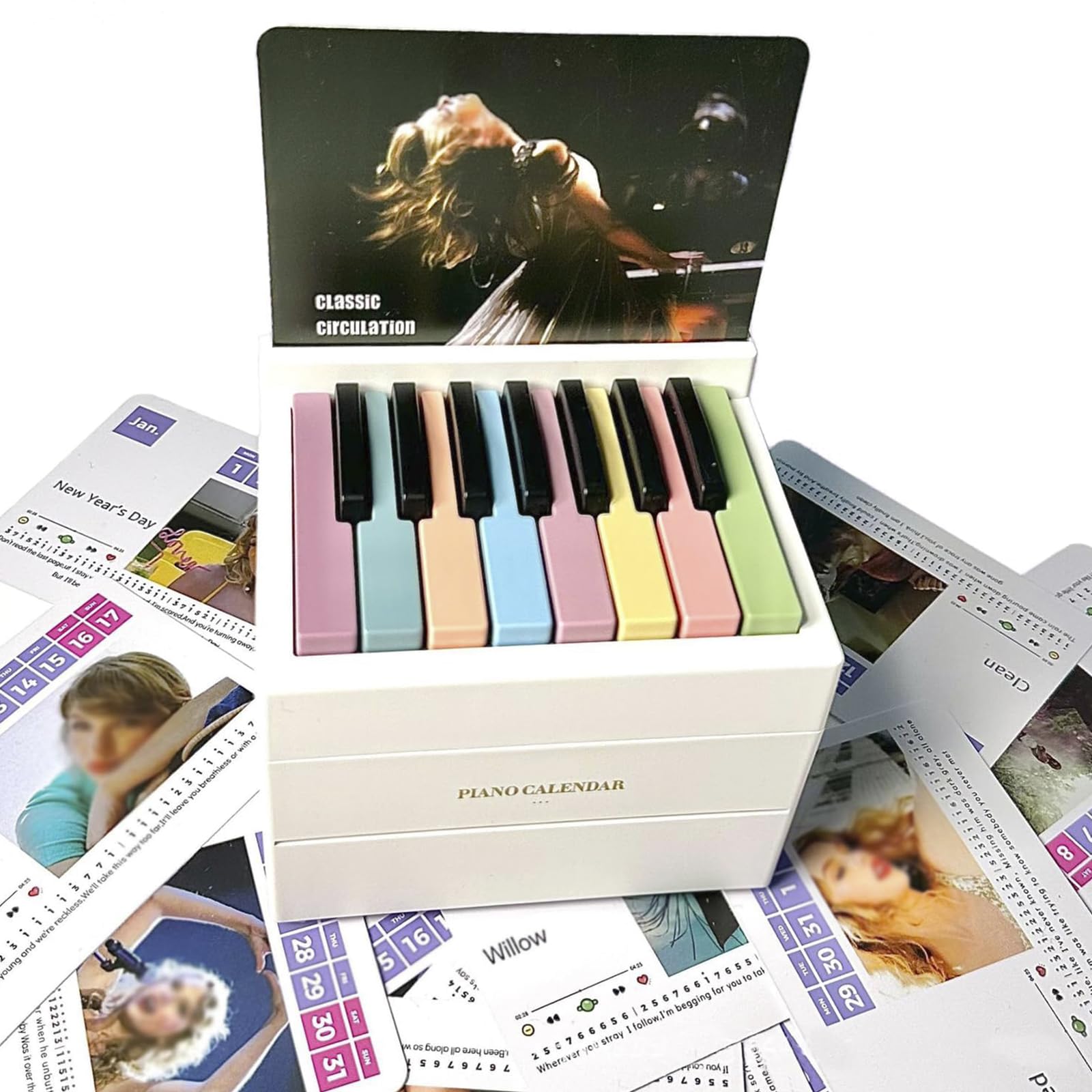 Perwteriy Calendrier de Piano 4x4x2 '' Mini Piano jouable de Bureau