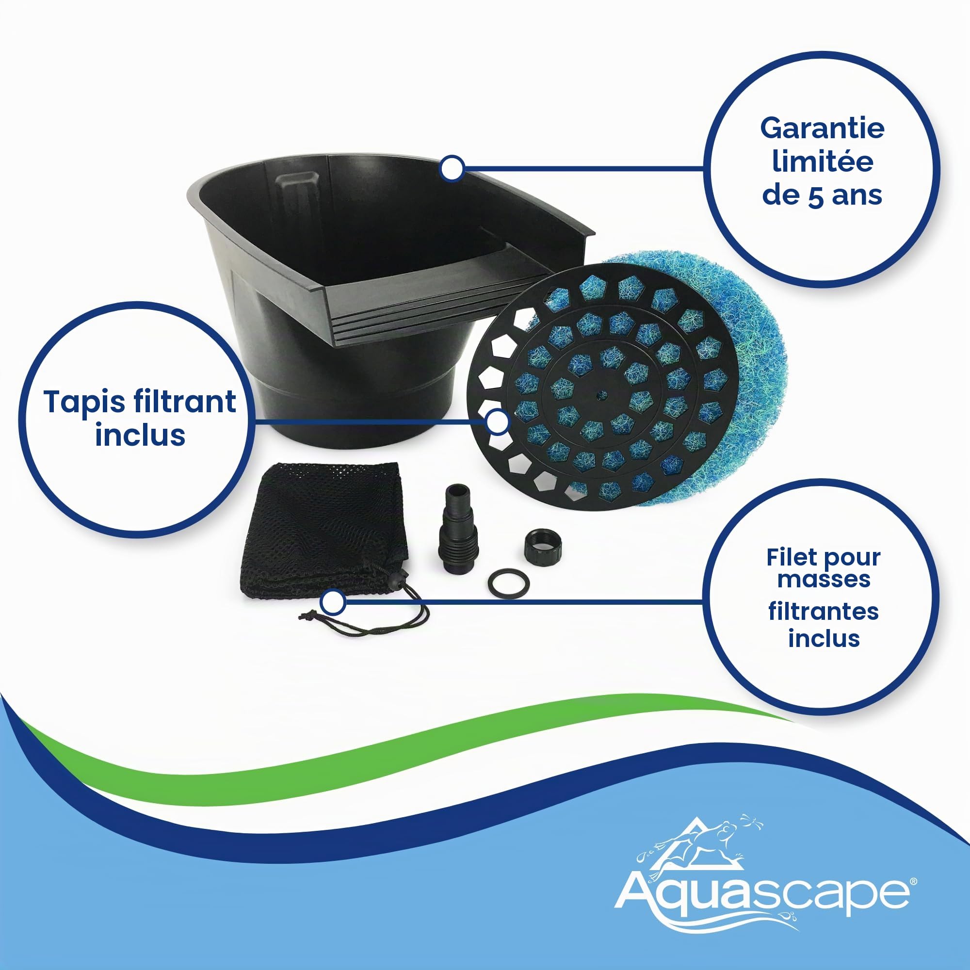 Aquascape Filtre de Bassin et Cascade, Filtration mécanique et Biologique Efficace, Compact | 77020, Noir