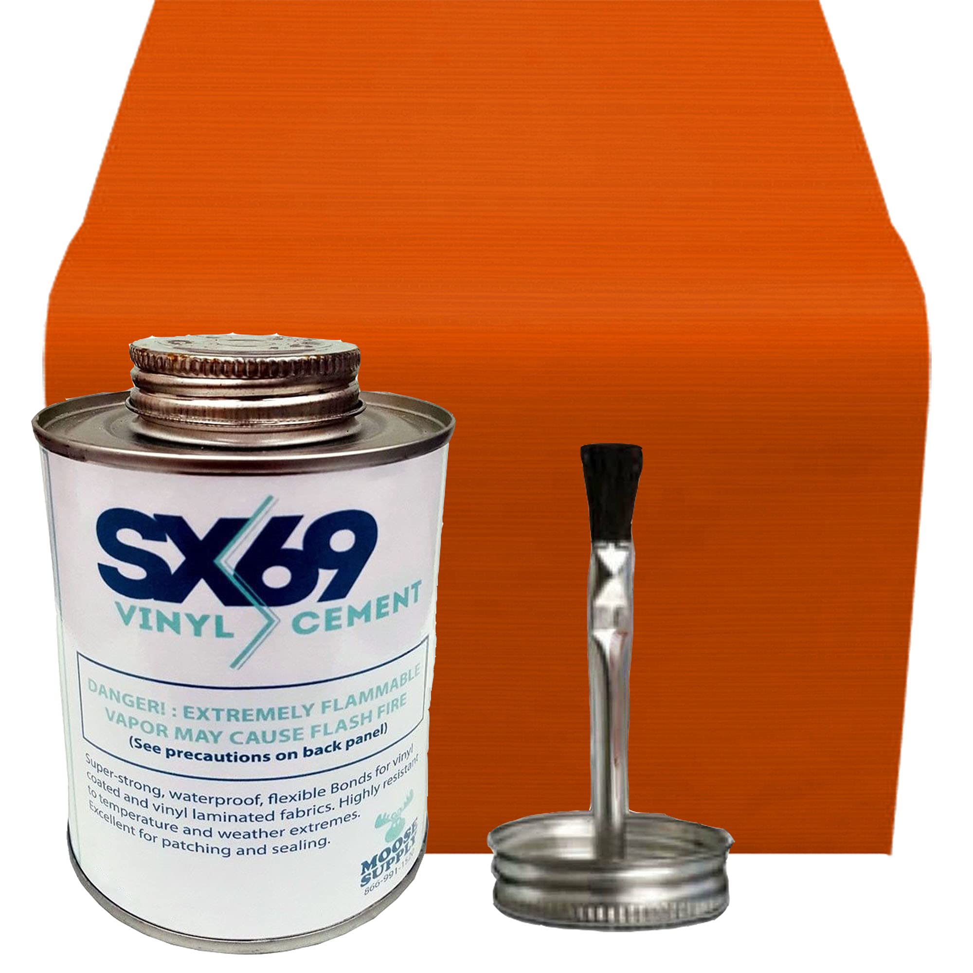 Moose Supply SX 69 Vinyl Repair Kit | Inflatable Bounce House Repair Kit | Orange | Includes 8 Ounce Adhesive and Vinyl Roll | for Flexible, Waterproof Repairs of Tears, Punctures, and Holes