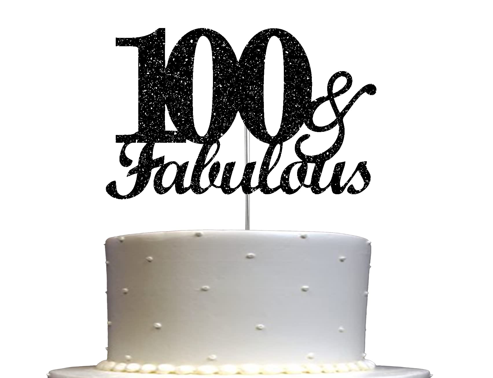 RokAPary Fabulous & 100 Black Glitter Cake Topper, 100th Birthday Party Decorations Ideas, Premium Quality Decoration, Sturdy Doubled Sided Glitter, Acrylic Stick. Made in USA