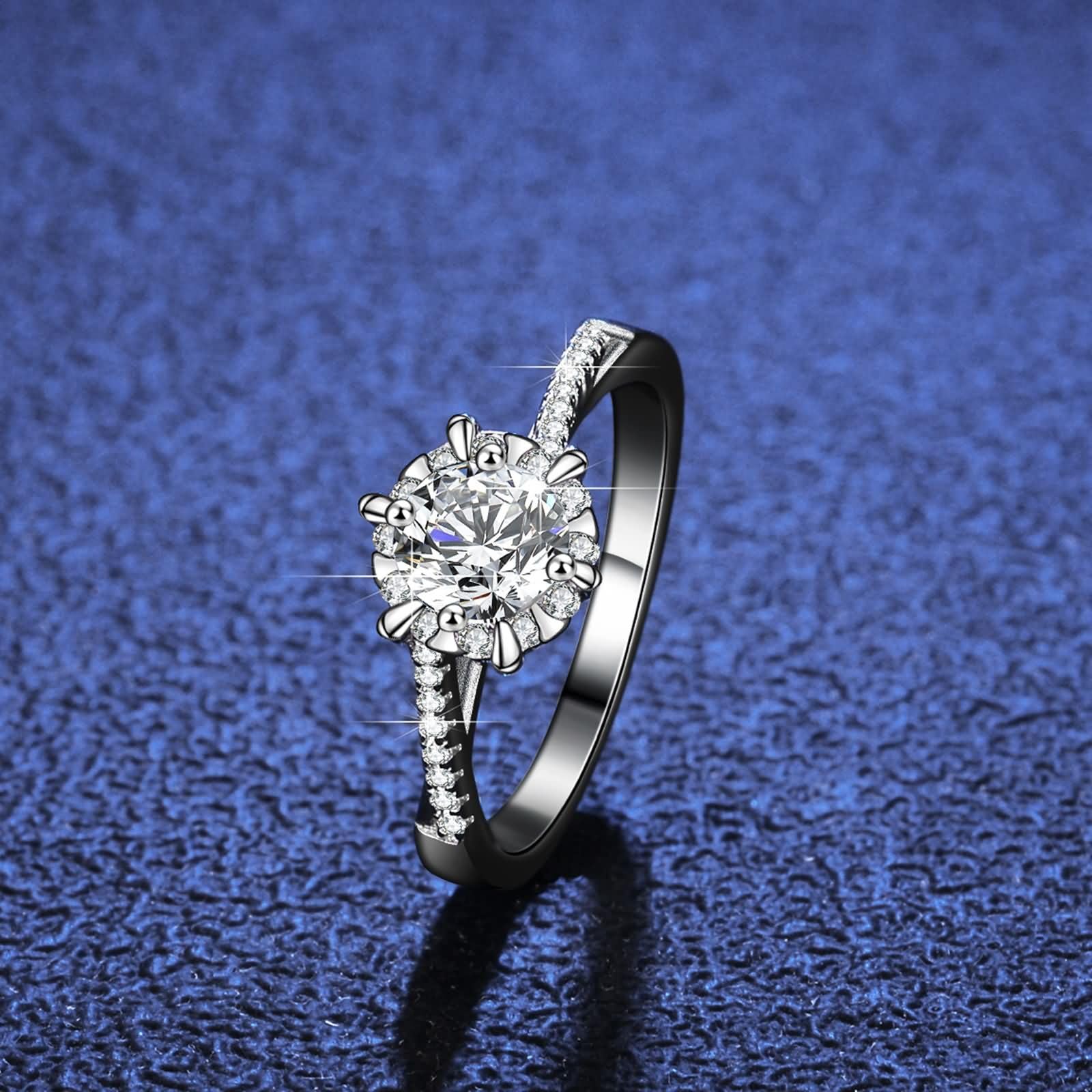 Pierścionki damskie z białego złota 375, 0,5 ct Moissanit Halo, pierścionek ślubny 375 dla niej, 9-karatowe białe złoto, rozmiar 48 (15,3)