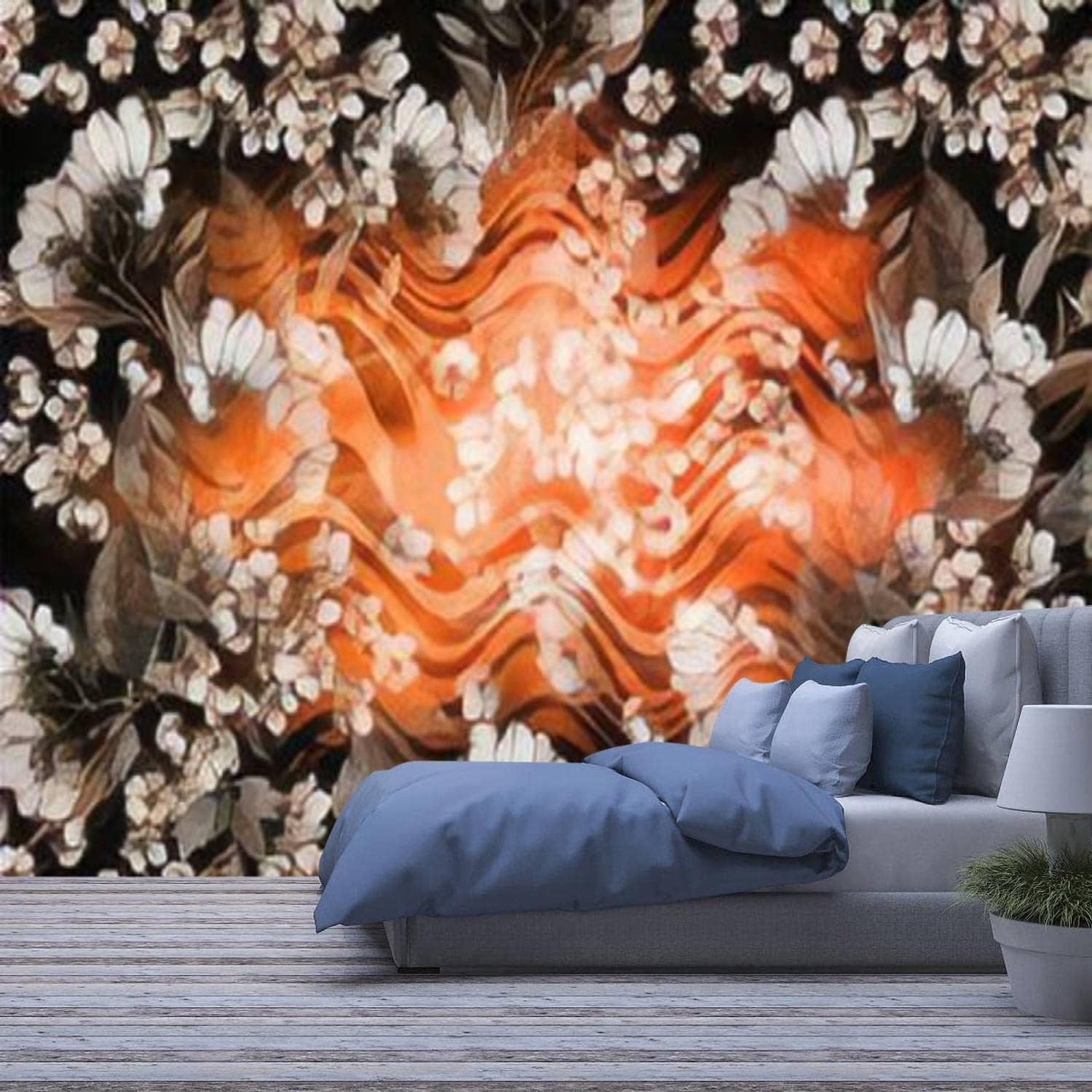 Papier peint fleurs 3D décollez et collez pour grand mur