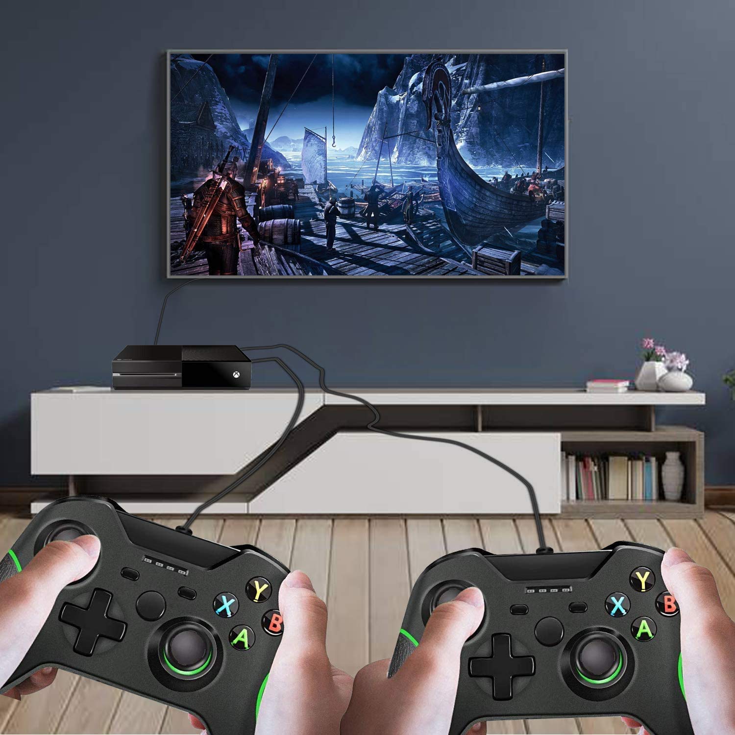 Manette filaire pour Xbox One, double vibration USB, manette de jeu filaire Xbox One, compatible avec Xbox One/S/X/PC, Windows 7/8/10, avec prise jack audio 3,5 mm