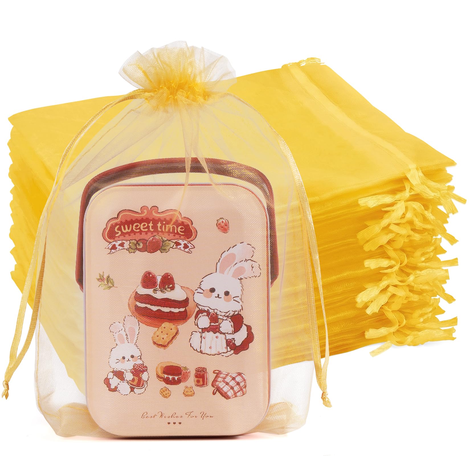 Crweety 50 Pcs Large Organza Bags 6x9, Gold Small Gift Bags Drawstring Bulk
