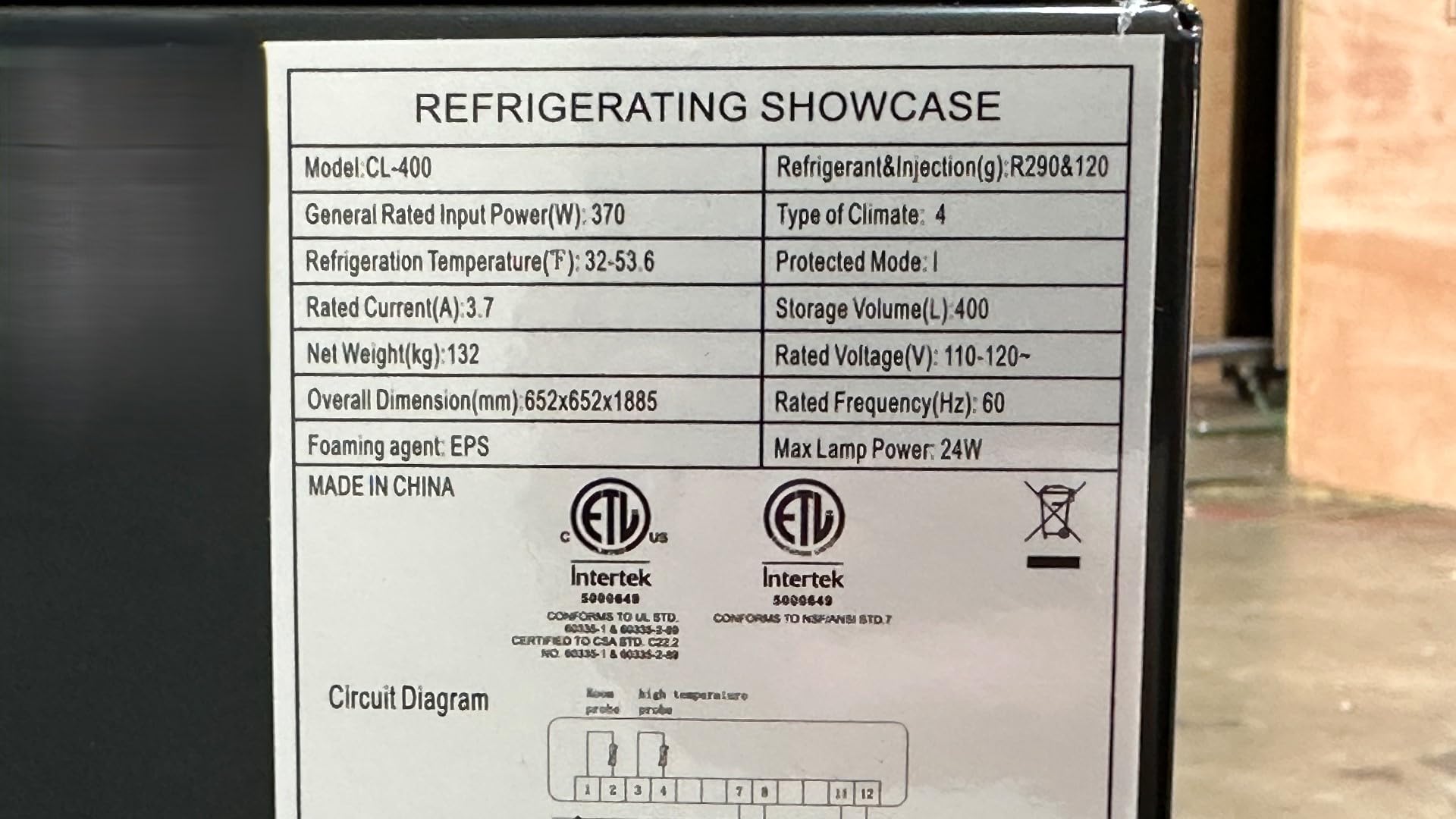 Elite Kitchen Supply Commercial Glass Display Refrigerator, 400L Capacity, 4-Side Double Tempered Glass, LED Lighting, Digital Temperature Control CL-400