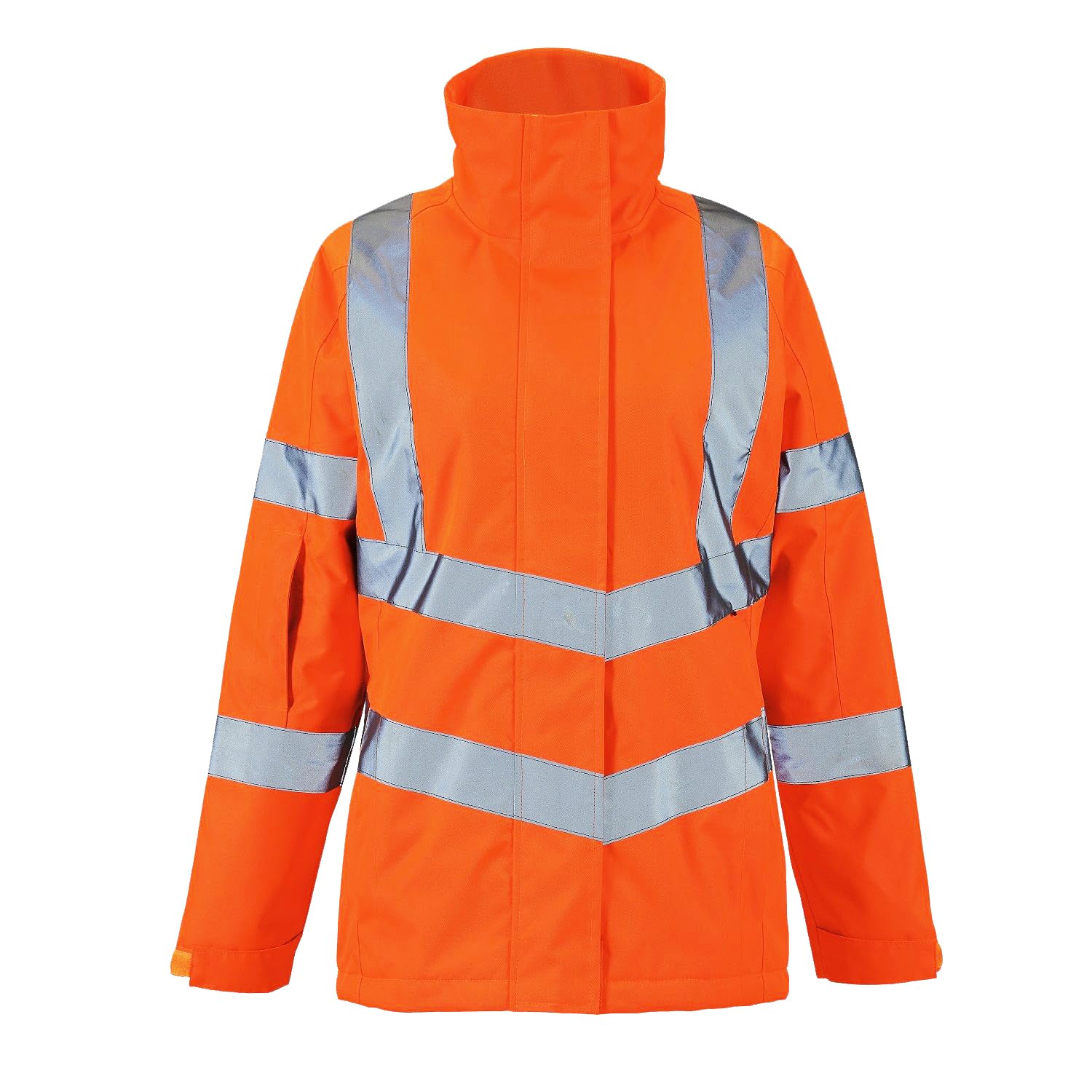 Asfashion Online Women's Orange Long Sleeve Hi Vis Padded Jacket Work Wear Detachable Drawstring Hooded Reflective Coat ( Uk 20)