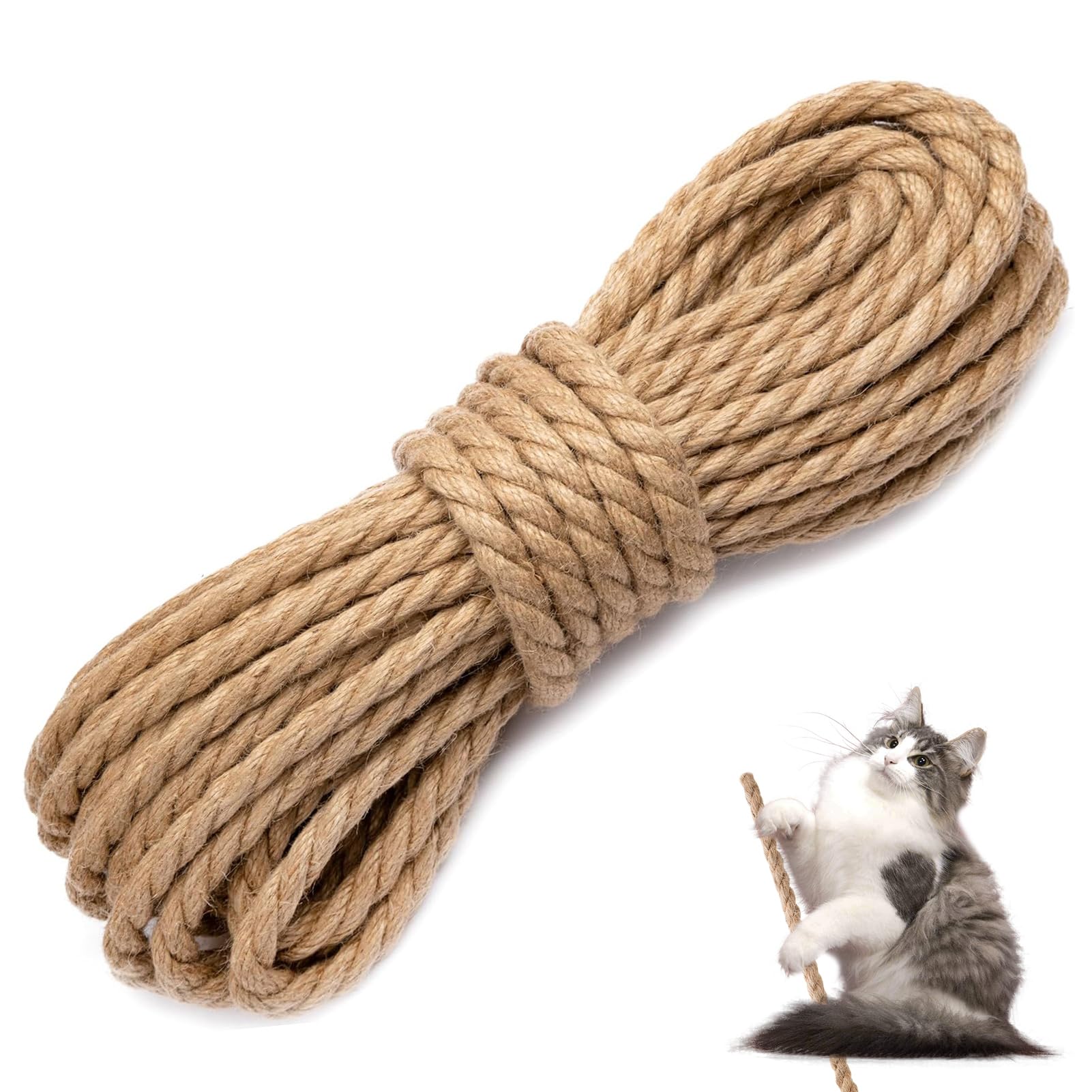 Corda Di Sisal Per Tiragraffi Gatti - 6mm X 15m, Naturale, Per Fai Da Te, Sostituzione Graffiatoi - Foto 8