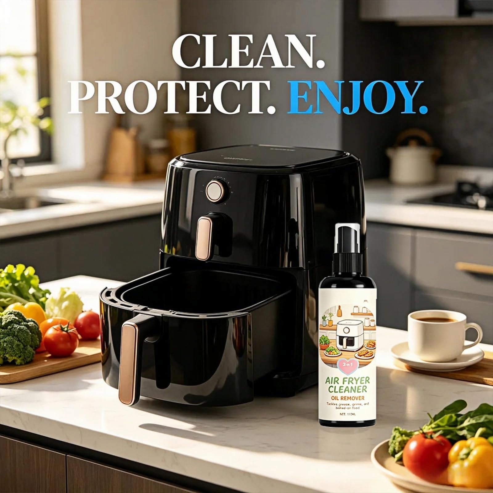 2 w 1 Airfryer i spray odtłuszczający, bezpieczny do powłok zapobiegających przywieraniu, spirali grzewczej i strefy grzewczej, wydajny spray do usuwania tłuszczu do grilla, usuwa spalony tłuszcz i (6