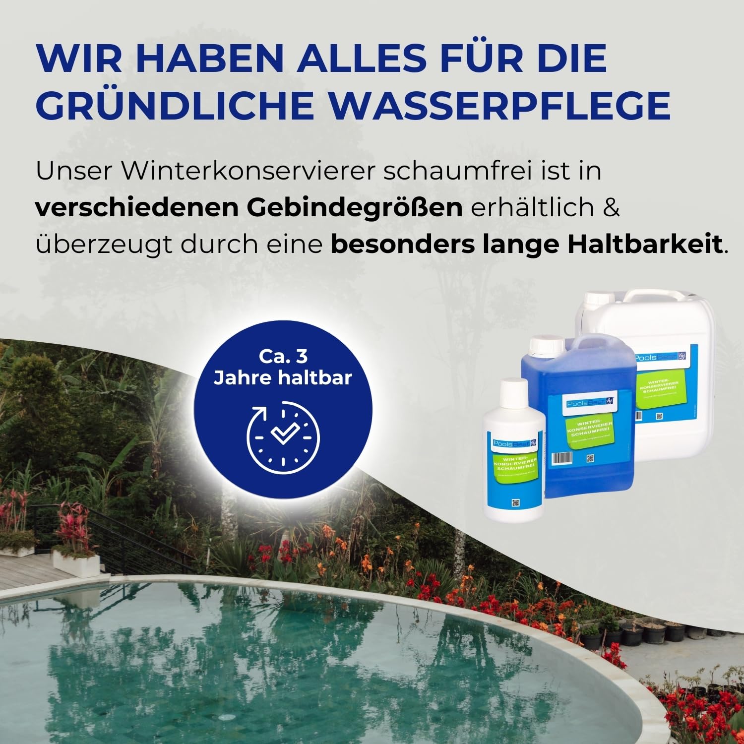 PoolsBest Pool Überwinterungskonzentrat 5L I hochkonzentriertes Wintermittel für Pools I schaumfreies Überwinterungsmittel I ideal zum Winterfest-Machen von Poolwasser I Pool Überwinterung
