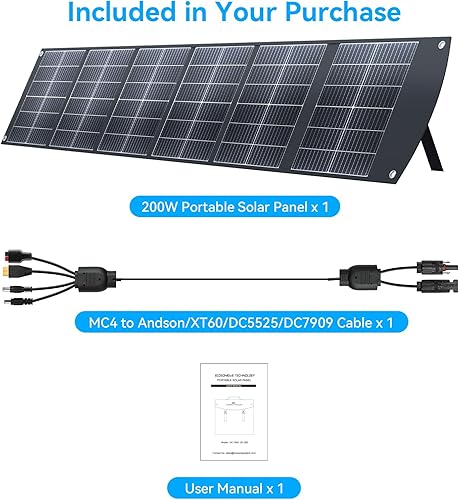 Miniatura 8 de Ecosonique - Panel solar portátil de 200 W para centrales eléctricas, plegable y ligero con soporte, USB-C PD3.0 y USB-A QC3.0, MC4 y múltiples