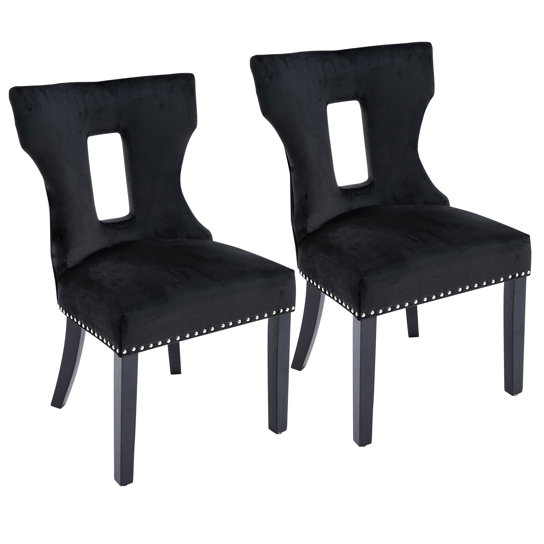 Mid-Century Wingback Velvet Dining Chair,Upholstered Chair with Solid Wood Legs,for Dining Room or Living Room,Set of 2,Black