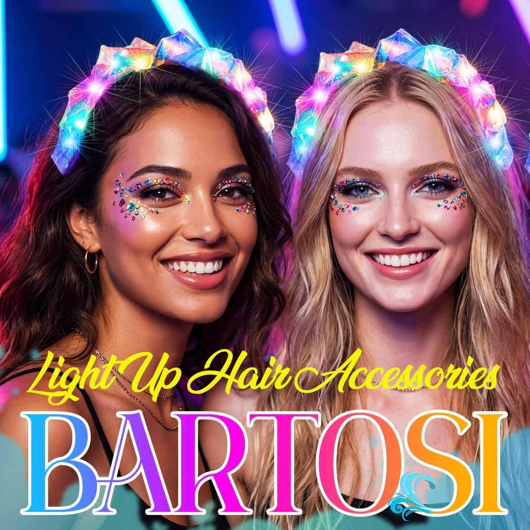 BARTOSI Light Up Headbands LED Glow Headband Festival Costume Hair Accessories for Women and Girls